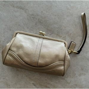 Coach Metallic Gold Kisslock wristlet like new